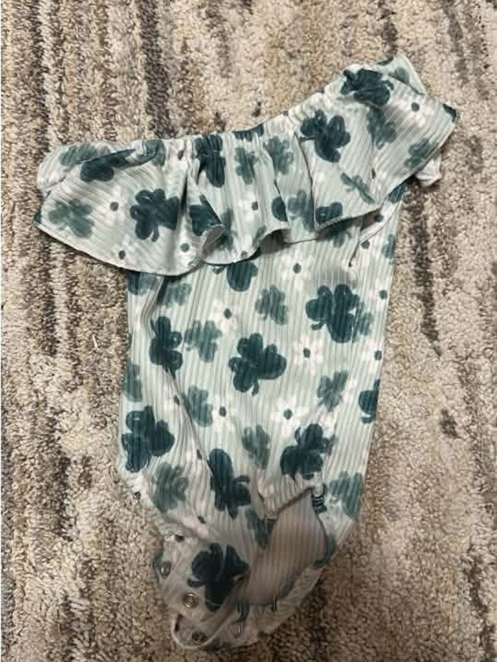Girls One-Shoulder Floral Ruffle Bodysuit - Teal/White